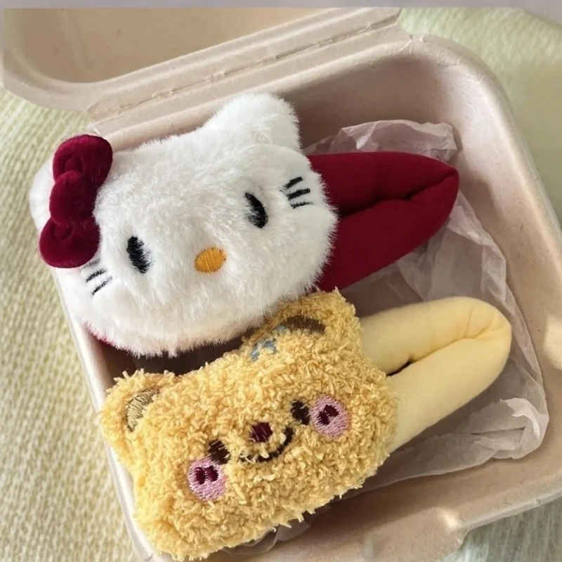 毛绒可爱Kitty猫发夹侧边刘海夹子百搭卡通黄油小熊bb夹甜美头饰