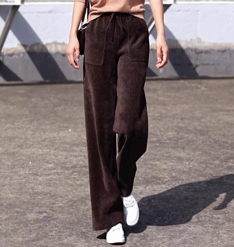 【专柜品质】冬季新款松紧腰雪尼尔宽松保暖直筒加厚休闲裤5100386