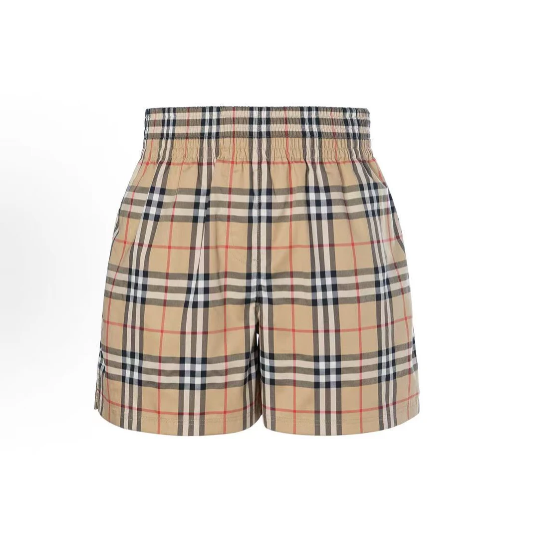 Burberry博柏利 格纹松紧腰直筒休闲短裤 女款 米色80405981