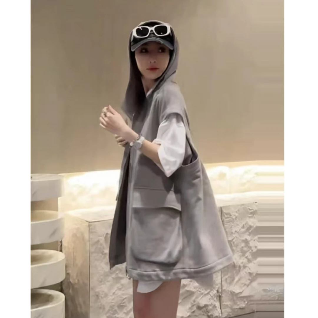 秋季新款大码加肥胖妹妹连帽马甲外套9801