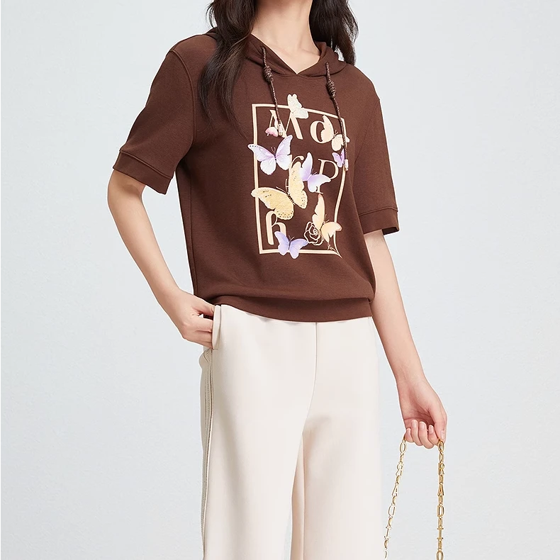 【安雅专属】koradior珂莱蒂尔新款阳光棉连帽卫衣女短袖通勤上衣