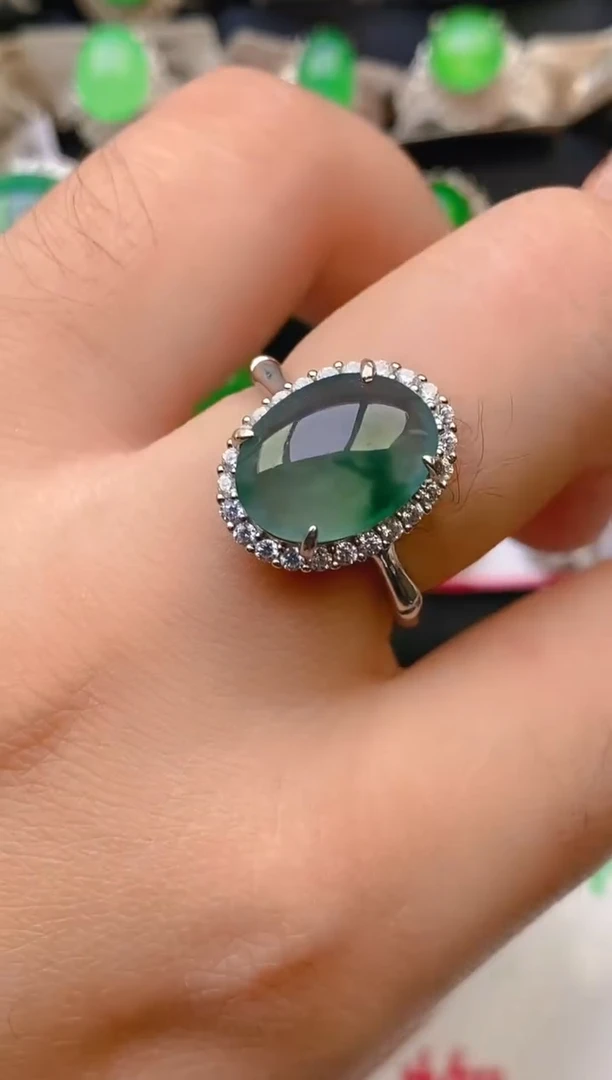 翡翠戒指银S925镶嵌天然