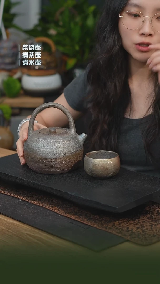 铁胎柴烧800cc 一壶一龙窑禅定杯（可备注有字无字）