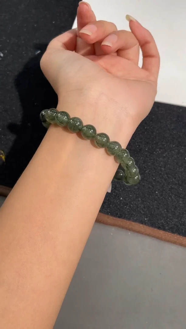 水晶手链未镶嵌20号绿发晶单圈9mm