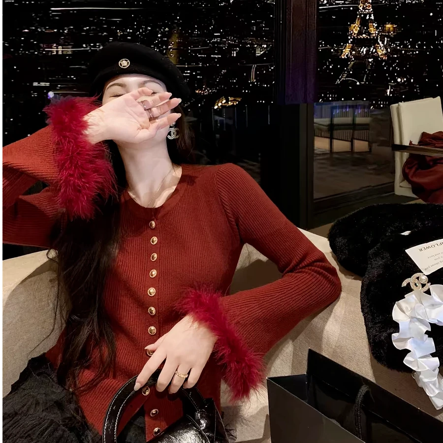 【A9792墨丽】2024秋冬修身设计感长袖时尚开衫打底上衣