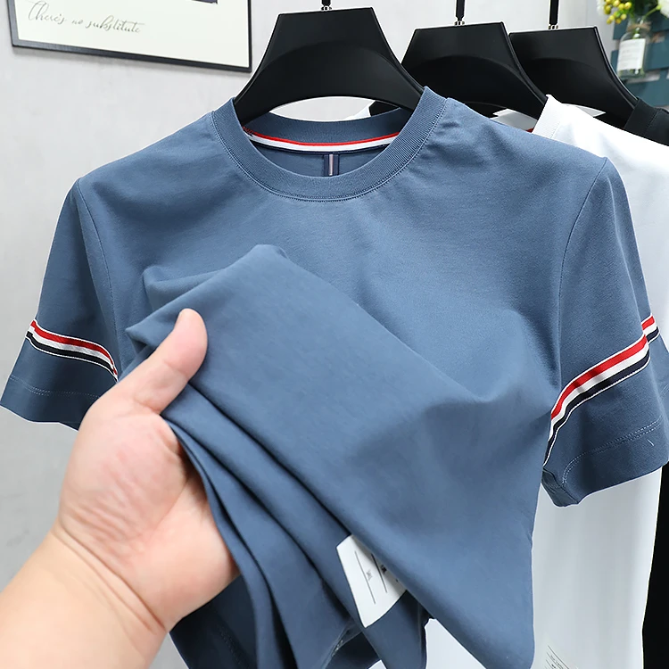 John Bunni轻奢纯棉短袖t恤男士夏季圆领商务休闲风时尚下摆开叉