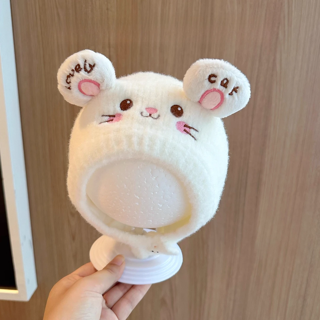 婴儿帽子秋冬季保暖加厚针织可爱毛绒帽男女宝宝小月龄护耳包脸帽