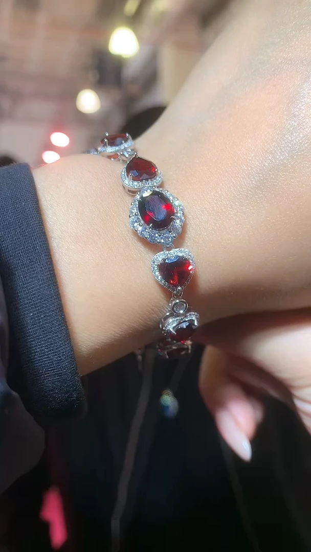 银S925镶嵌手链石榴石【宝石世家严选】