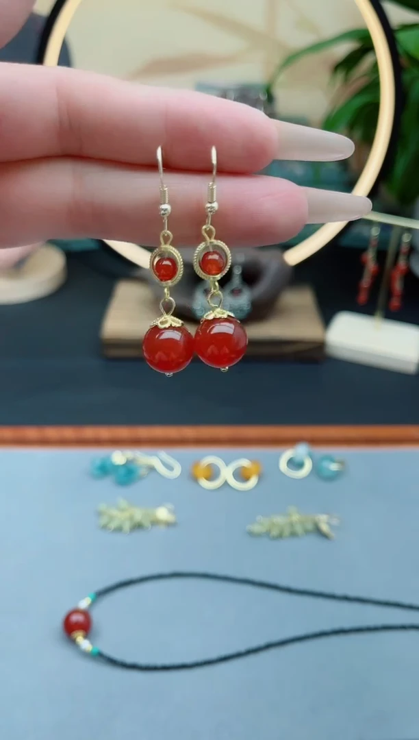 玛瑙/玉髓耳饰银S925镶嵌8821