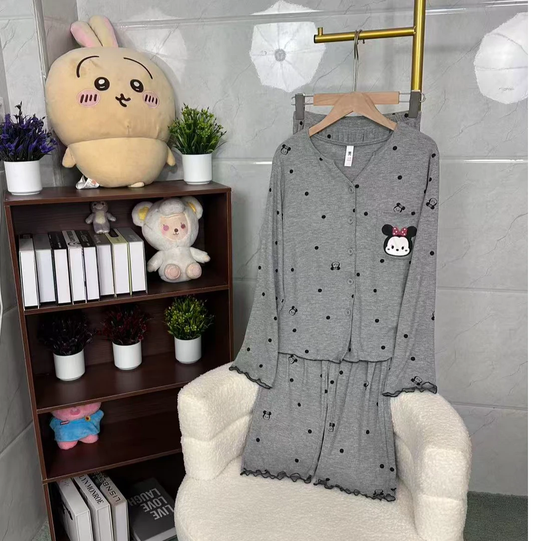 【波点米奇长袖】新款一体式带胸垫可外穿休闲家居服睡衣套装