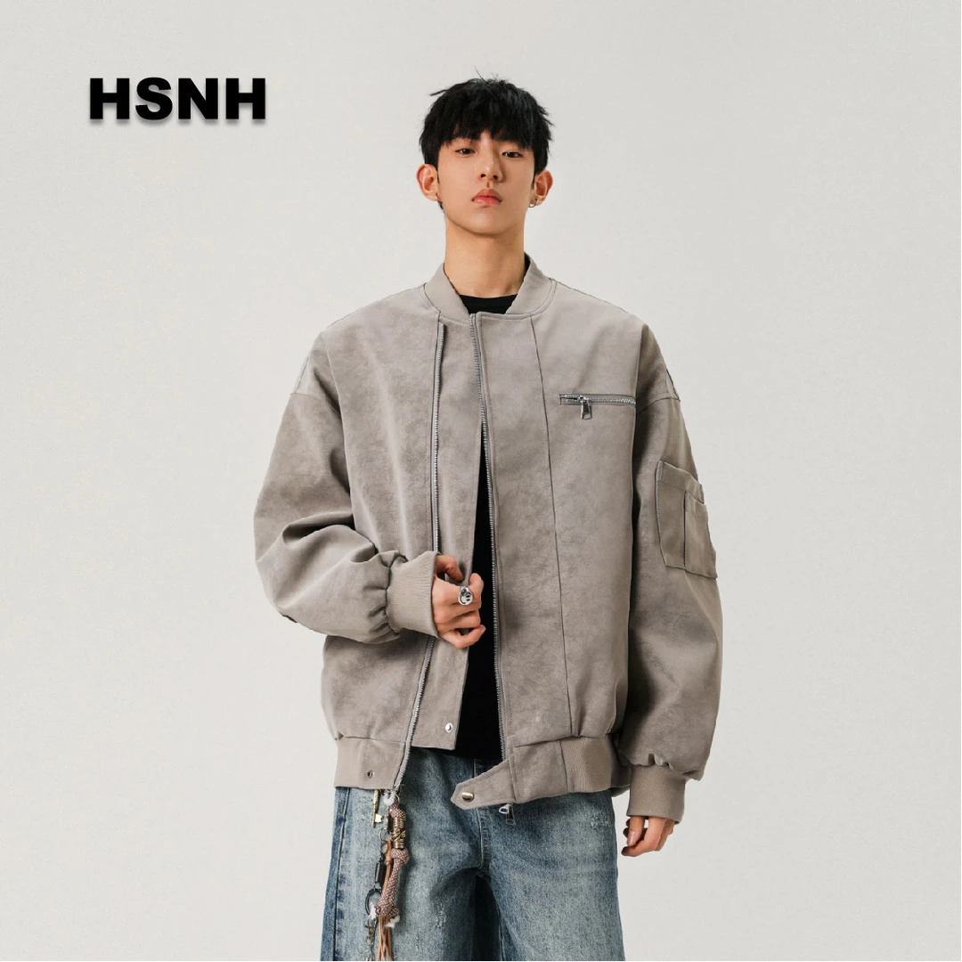 HSNH【美拉德水洗皮衣外套】男女秋季美式复古潮流机车夹克