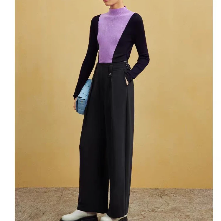 MC102308103纯色休闲裤通勤气质简约松紧腰阔腿裤