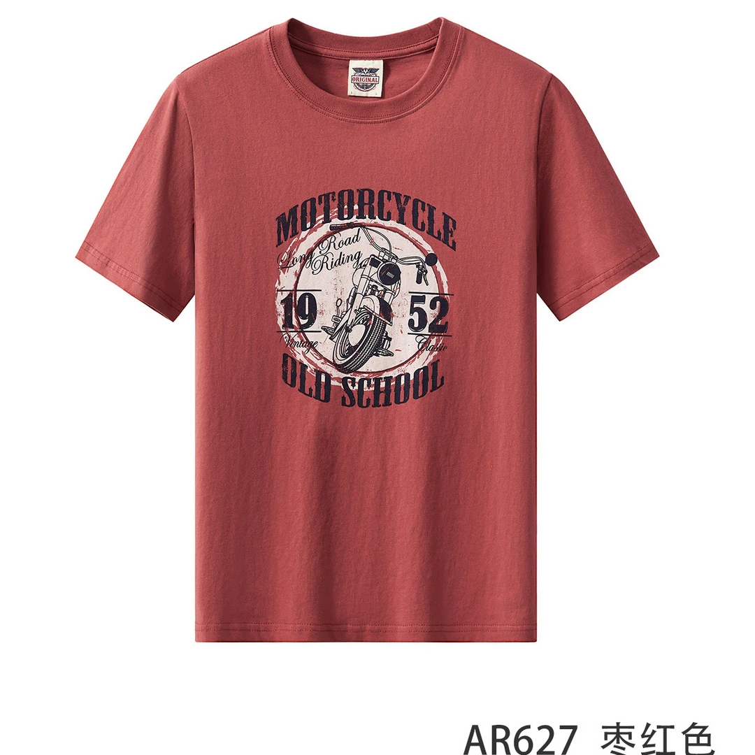 【220克平纹棉】夏季圆领美式潮流复古休闲机车印花短袖T恤AR627