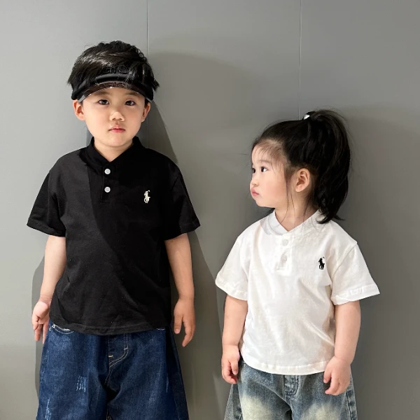 2025夏季儿童新款五色条纹纯色简约休闲polo衫短袖
