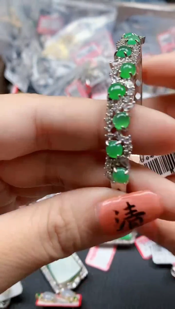 银S925镶嵌戒指翡翠天然A货缅甸翡翠