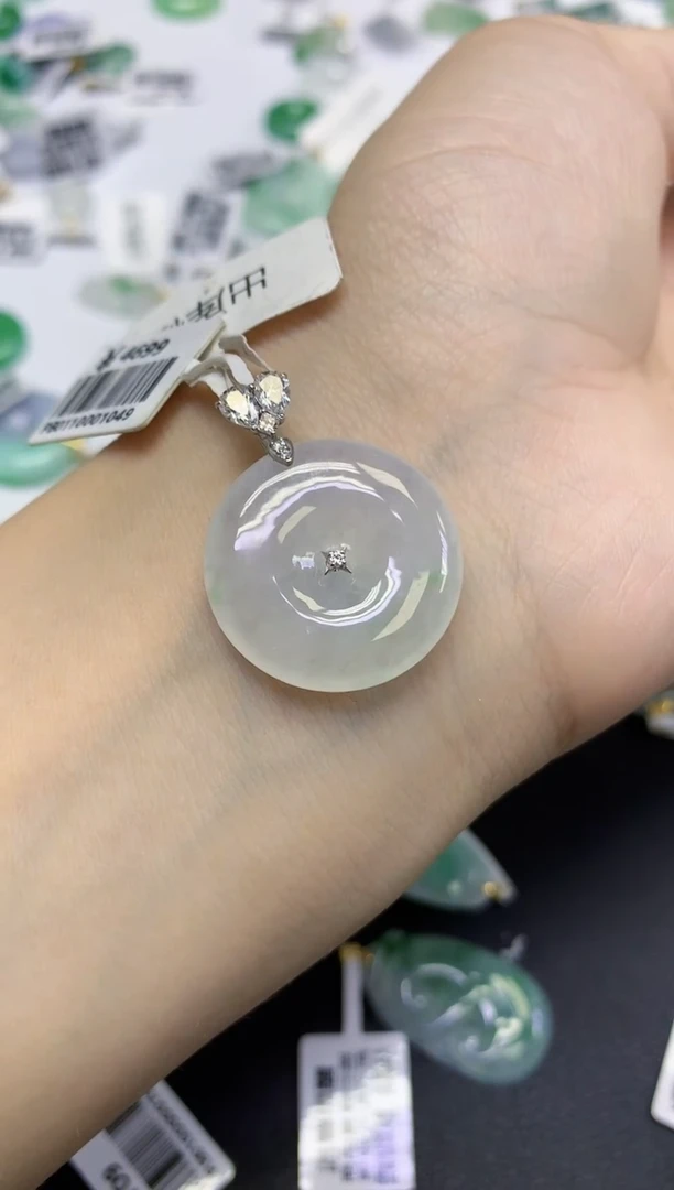 颈饰18K金镶嵌翡翠天然缅甸翡翠A货百元以上9元证书费自理