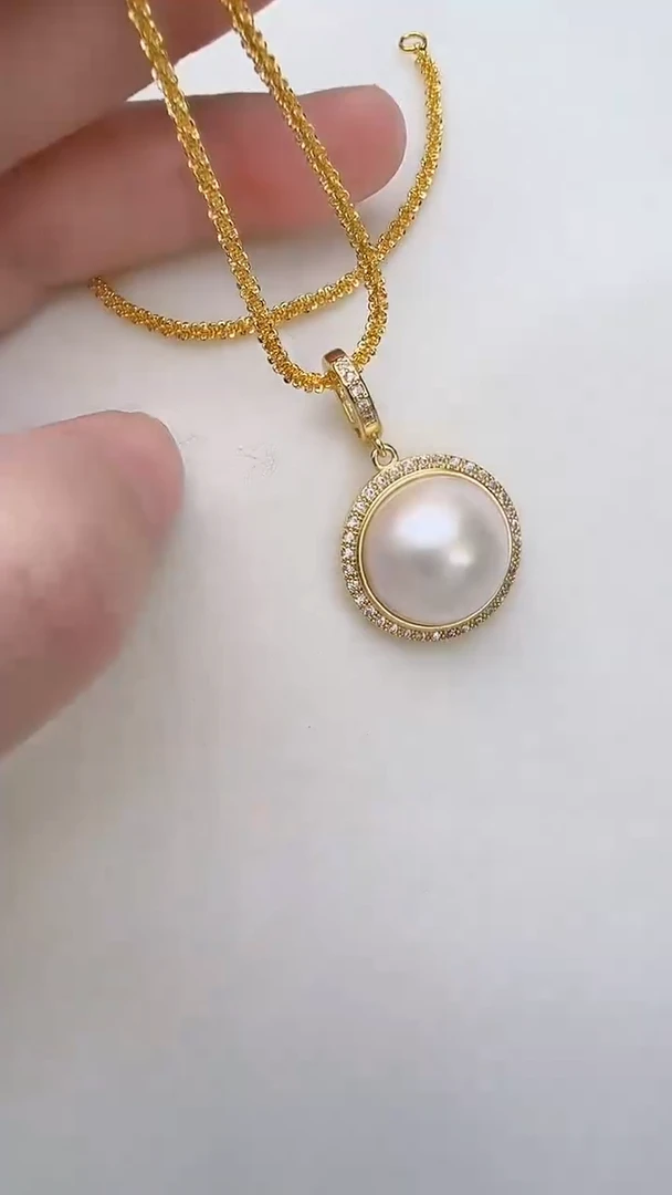 未镶嵌颈饰拼合珍珠（马贝珠）金色太阳花