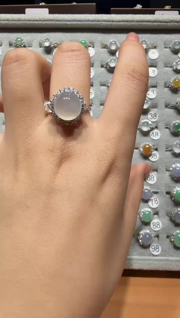 银S925镶嵌戒指翡翠925银镶缅甸A货翡翠戒指