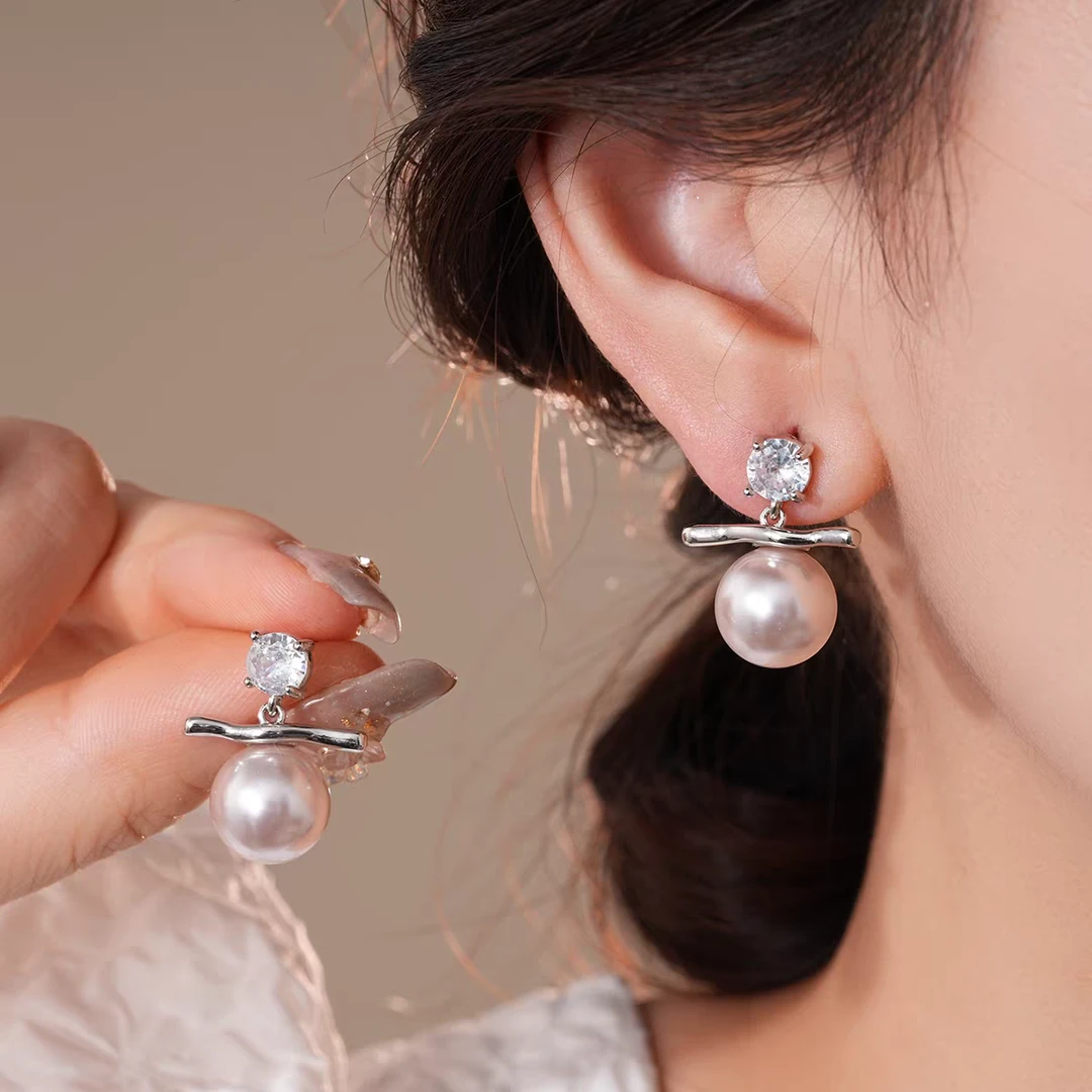 纯铜耳饰 珠珠锆石耳夹无耳洞女小众设计感高级气质百搭优雅耳饰