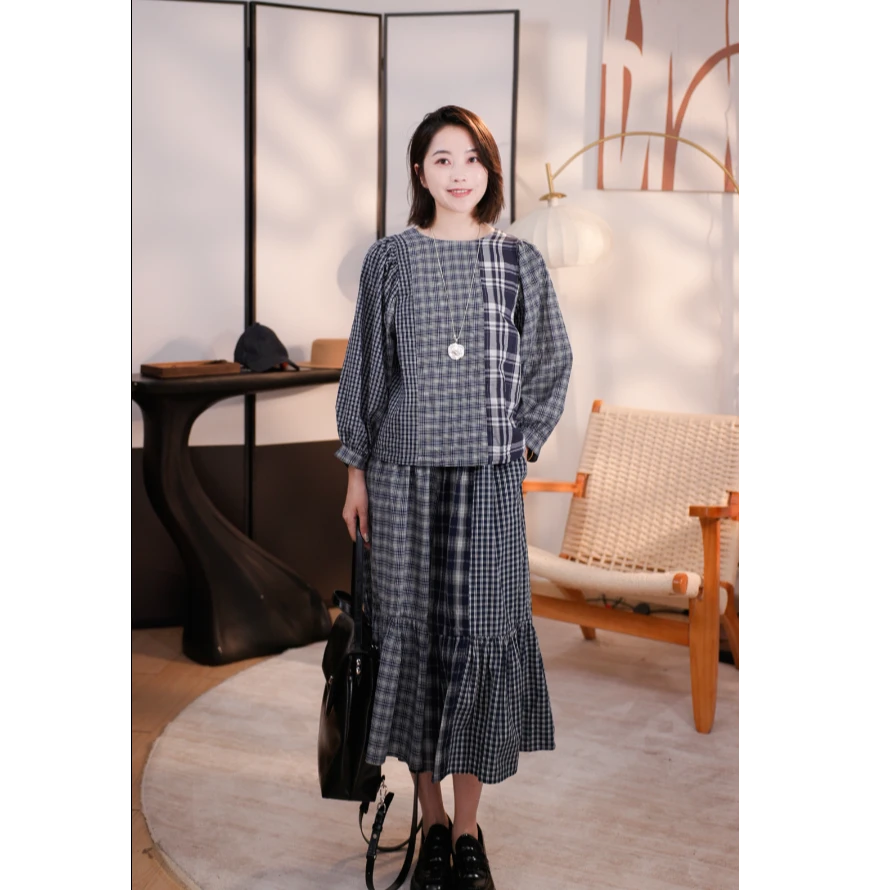 【子溪说衣】荷叶边拼布格子裤DGPP-kz9847