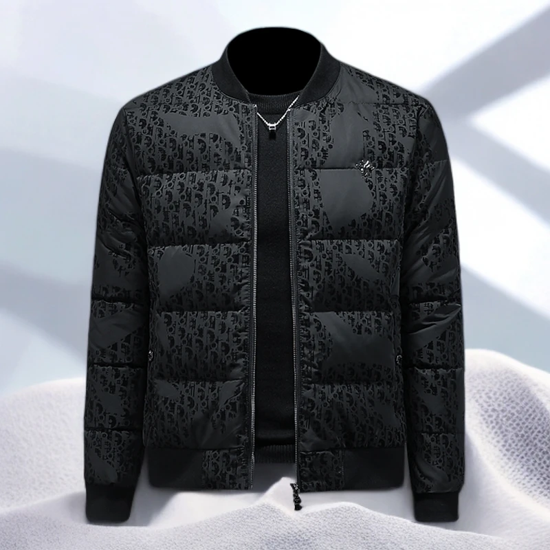 宾斯洛特休闲个性植绒印花羽绒服男冬季新款男士痞帅青年加厚外套