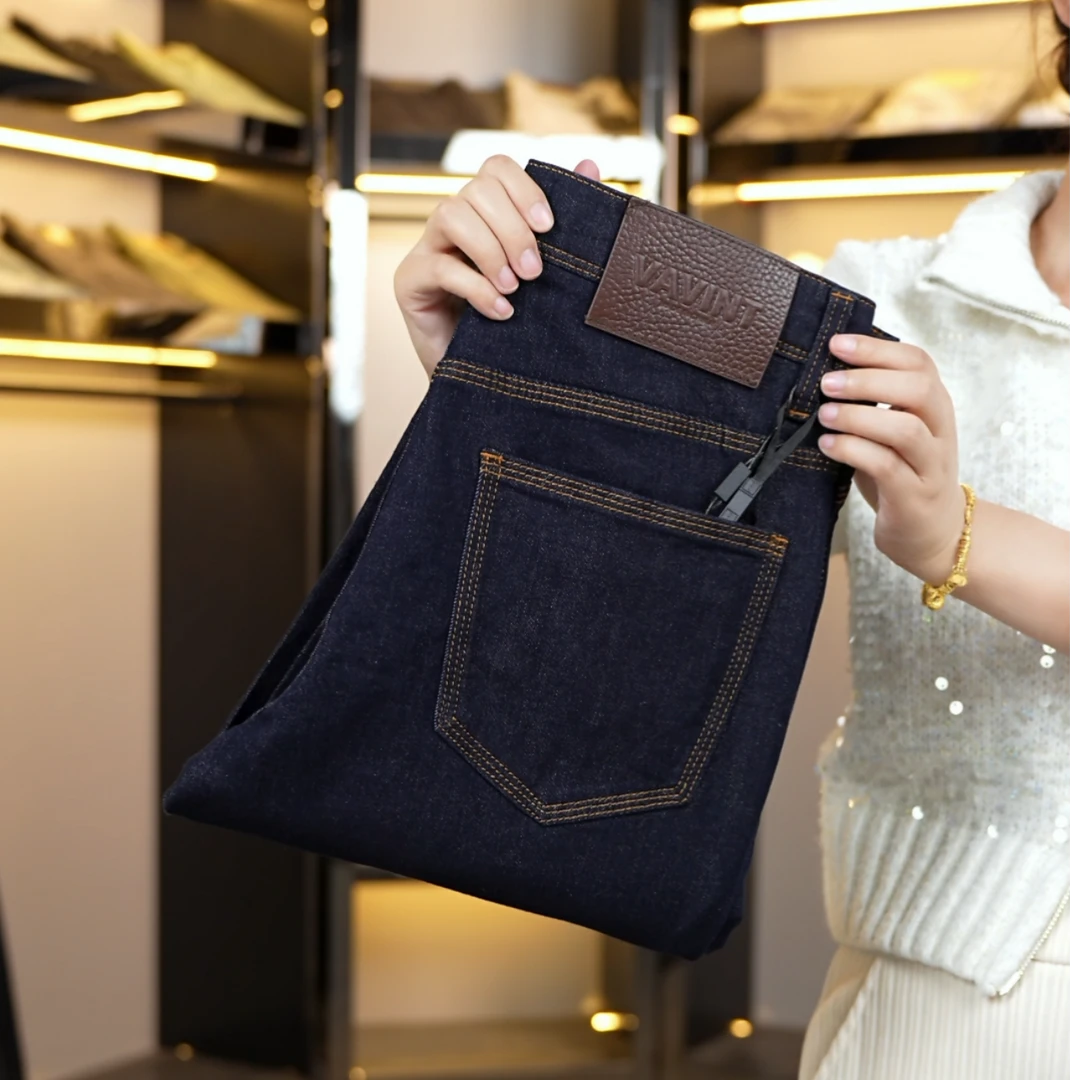 薄款三本针普洗蓝男士修身牛仔裤经典