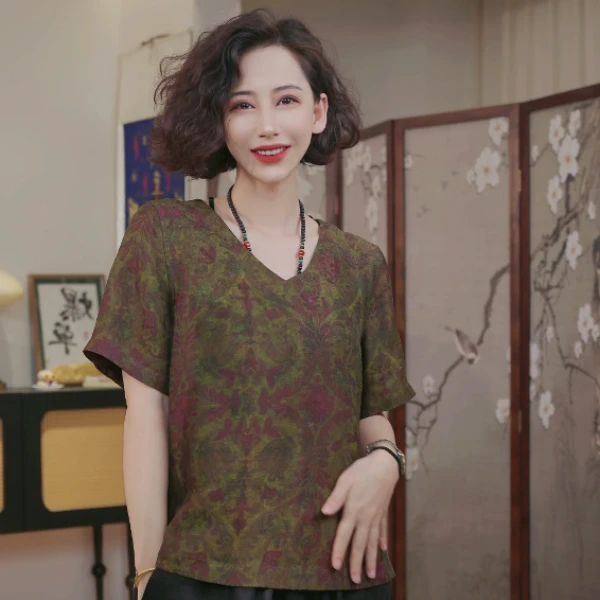 【绿萝】满分真丝双非遗花萝香云纱（过泥）双面穿宽松上衣衬衫C091