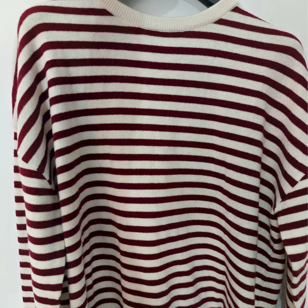 【陈大可】条纹薄款水洗修身型不褪色衫秋冬毛织套头衫