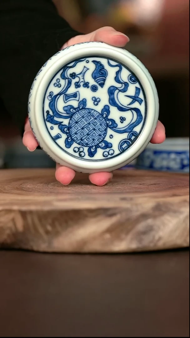 手绘微瑕 高温现代瓷 气窑 枢府釉 绣球盖置9CM