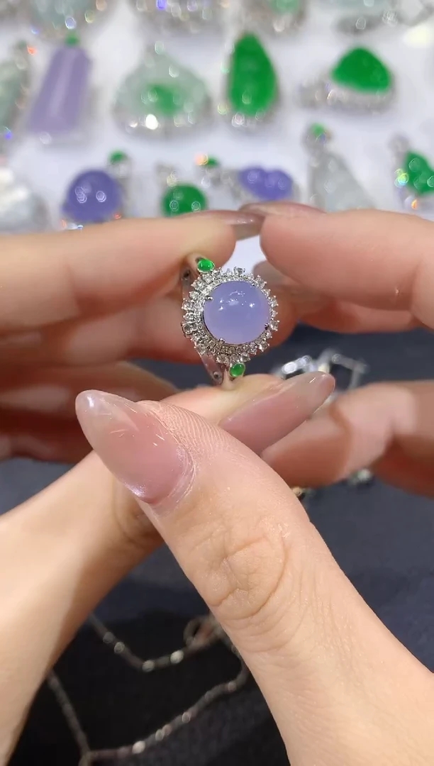 翡翠戒指18K金镶嵌Z40   紫货有一定色差