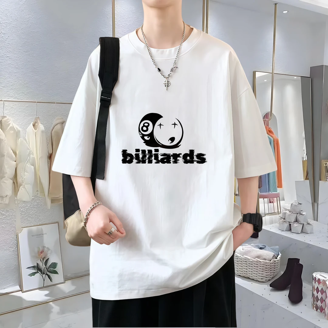 台球美式痞帅潮流短袖夏季T恤台球百搭街头宽松印花休闲圆领上衣