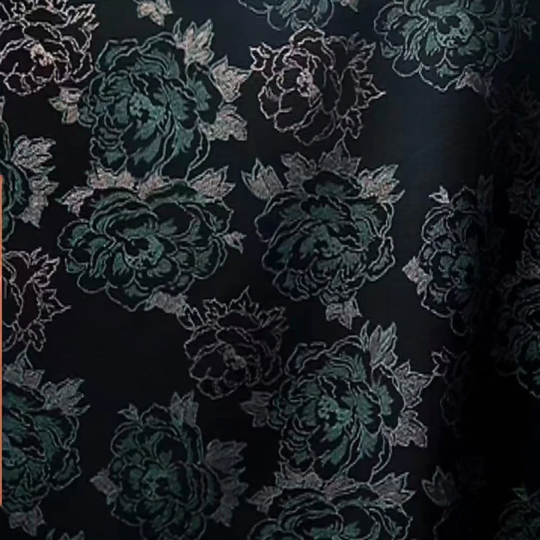 黑底亮金郁金香弹力针织春夏时装面料（不支持7天无理由）
