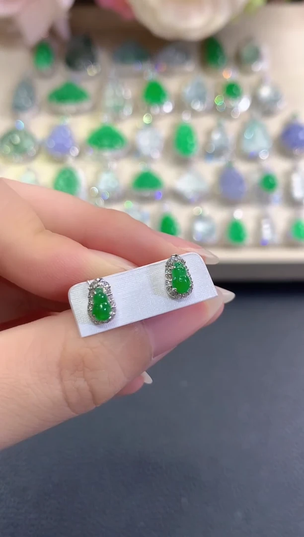 18K金镶嵌翡翠耳饰b41多样性一件发