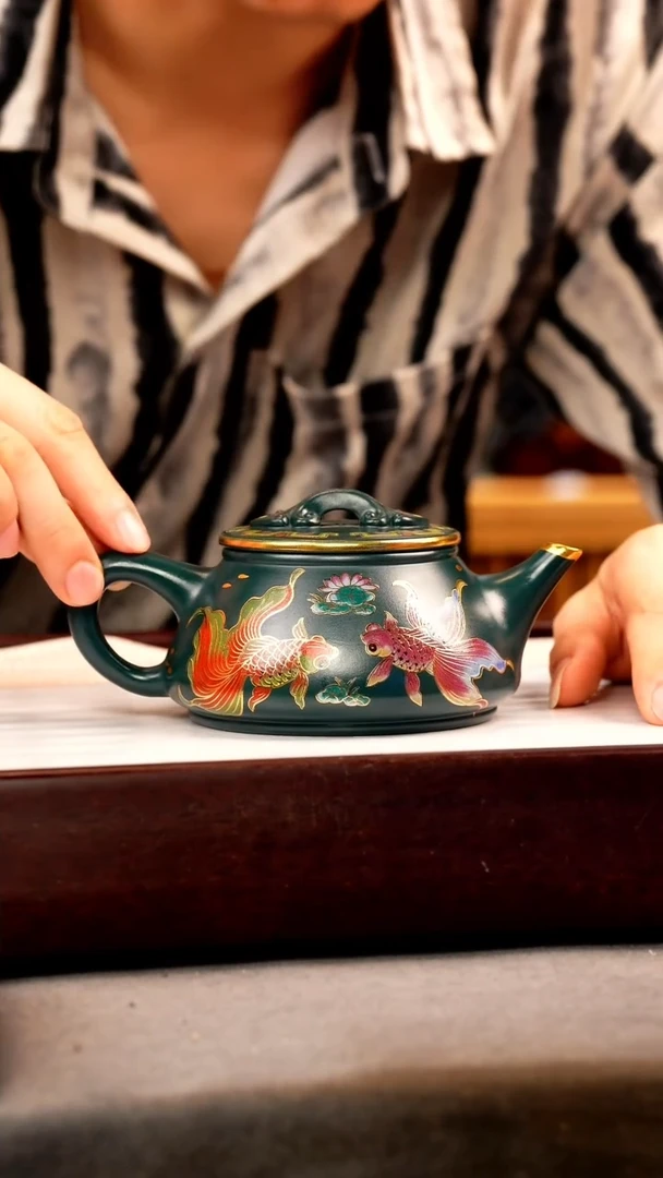 茶壶紫砂苏门答腊青 剑流石瓢 锦鲤珐琅彩