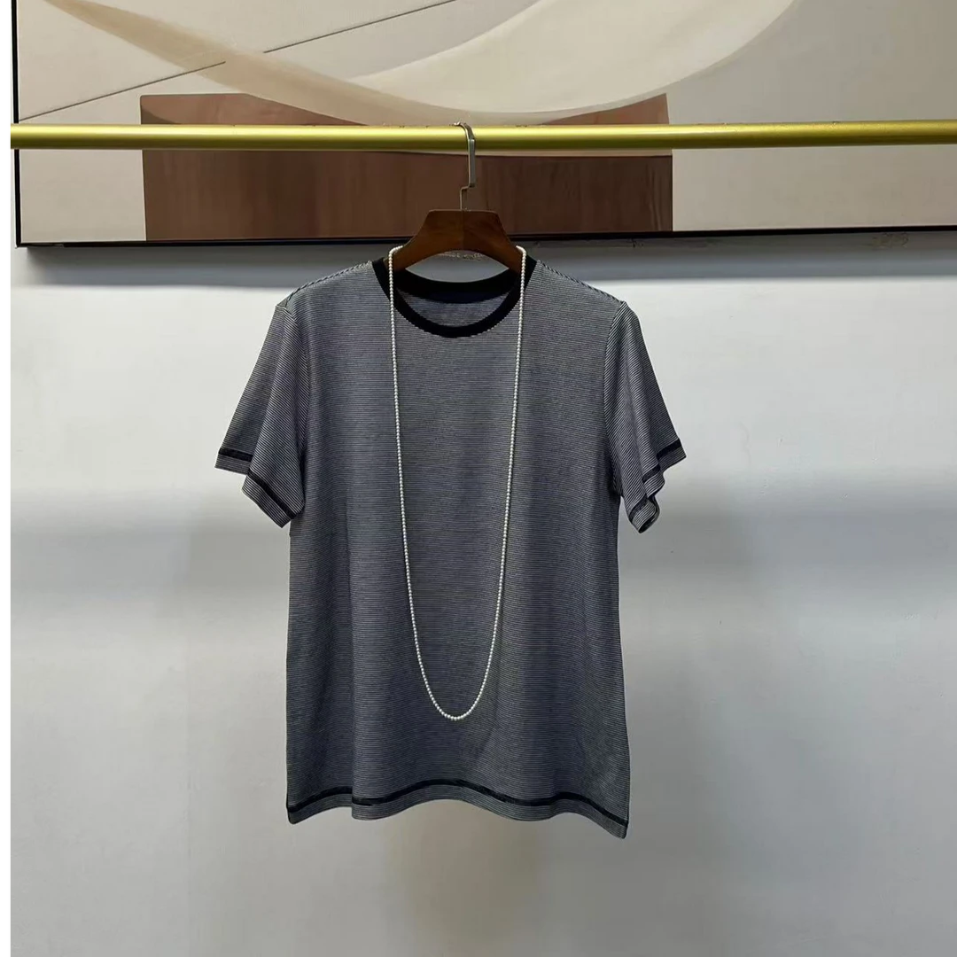 深圳南油高端女装25夏季新款女士亚麻棉条纹短袖舒服