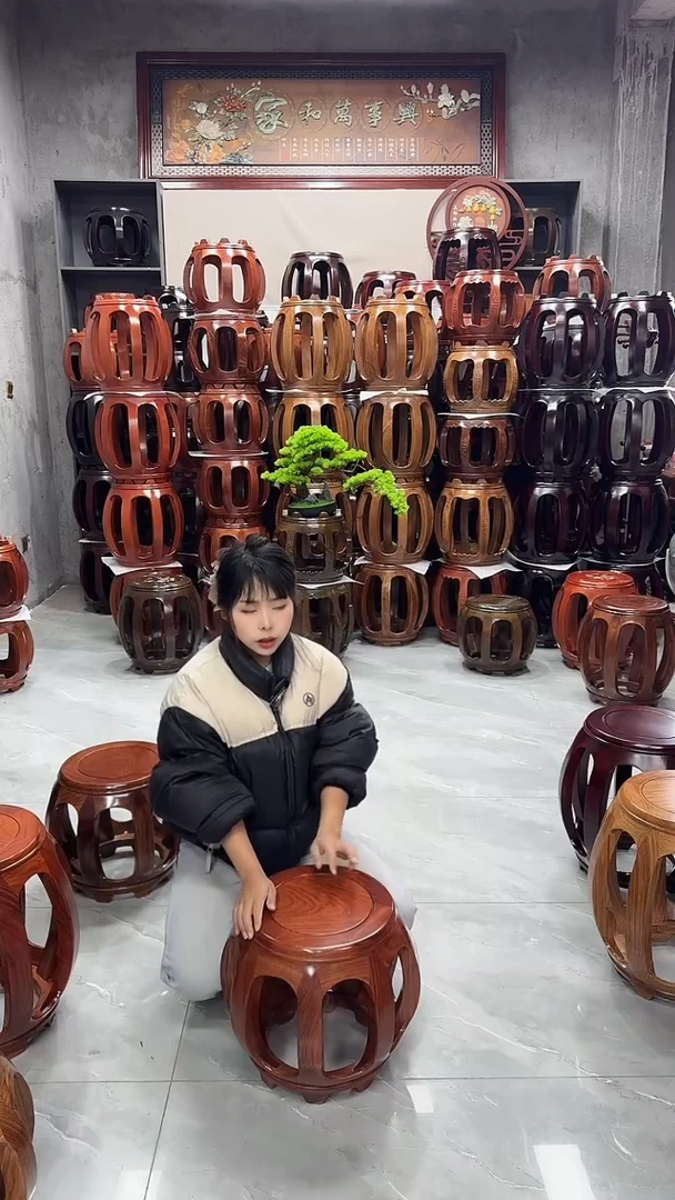 【闪购商品】花梨木类家具花梨色小号鼓凳一对