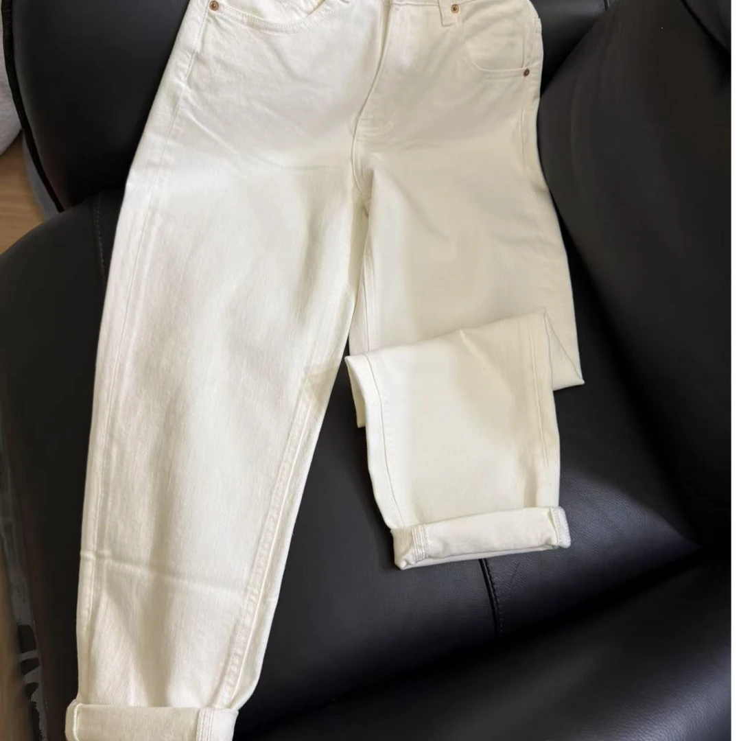 【摩姐姐欧韩】26012春款白色牛仔翻边九分老爹裤（微弹)