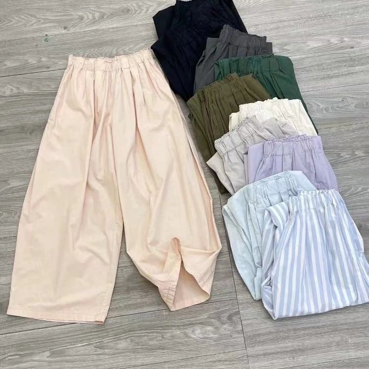 晶范家【多色侧捏褶精棉阔腿裤】