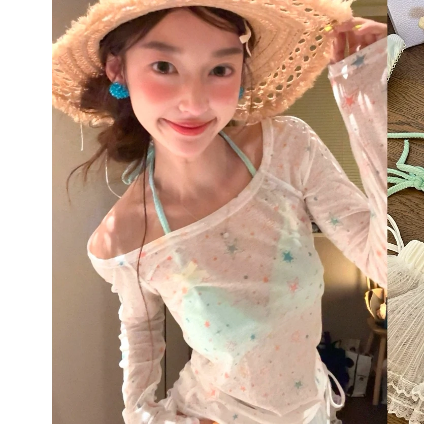 小鸡黄可爱少女纯欲性感蕾丝分体比基尼海边度假泳衣