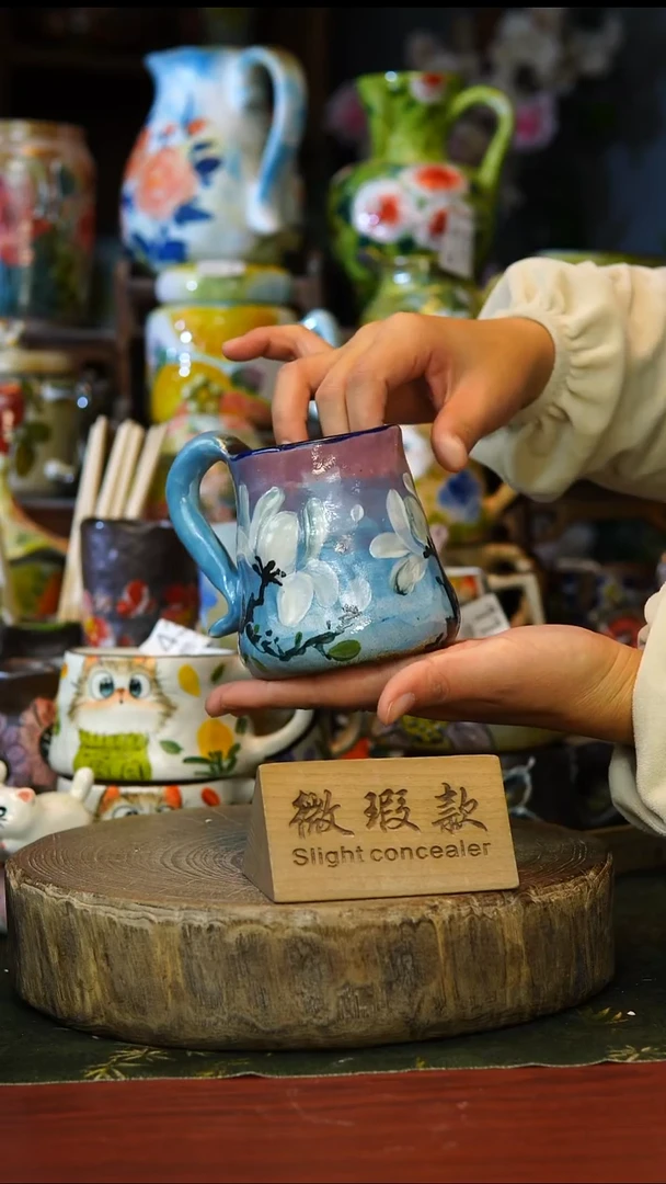 陶瓷130景德镇手工手绘釉下彩微瑕