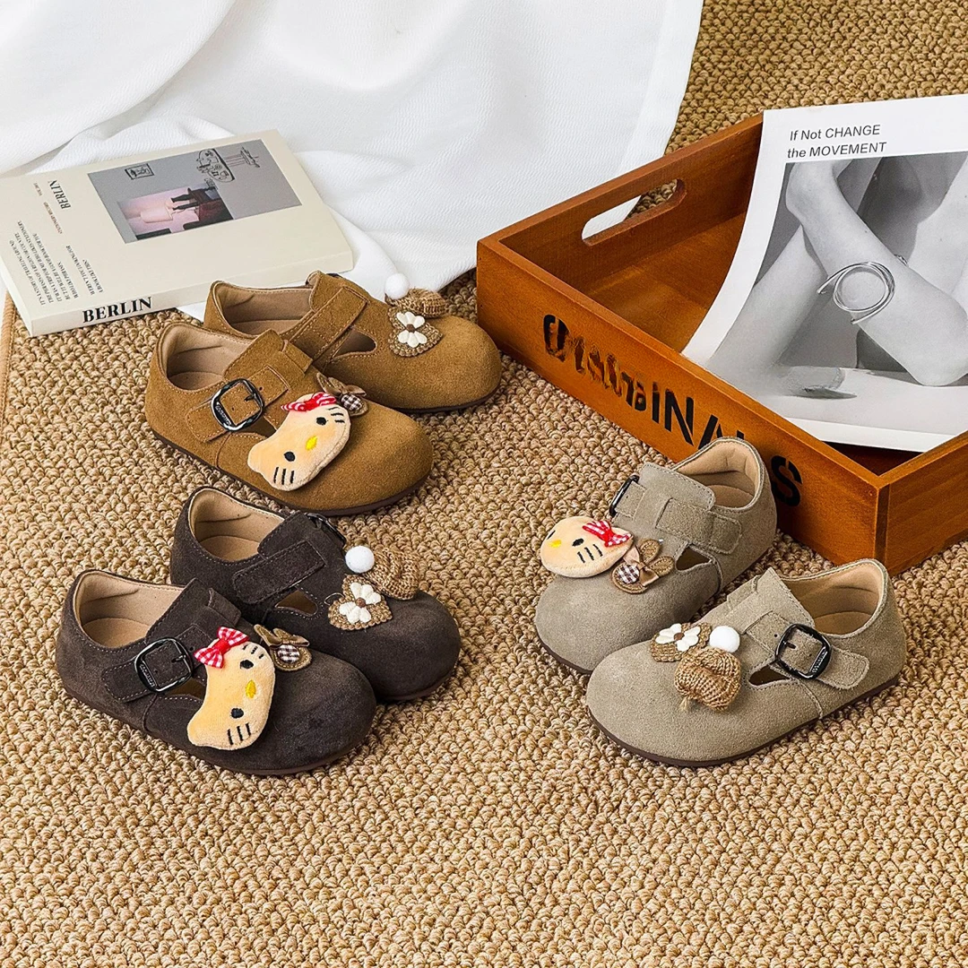 2025秋季女童勃肯鞋可爱KT猫儿童卡通软底公主皮鞋AB版鸳鸯鞋单鞋