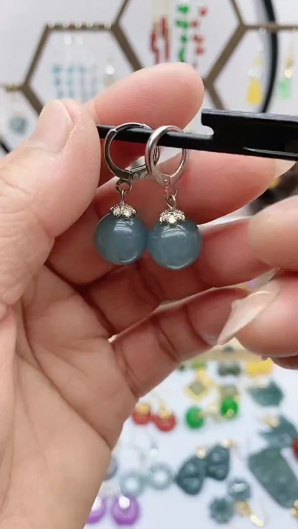 未镶嵌石英质玉（天山翠）耳饰173