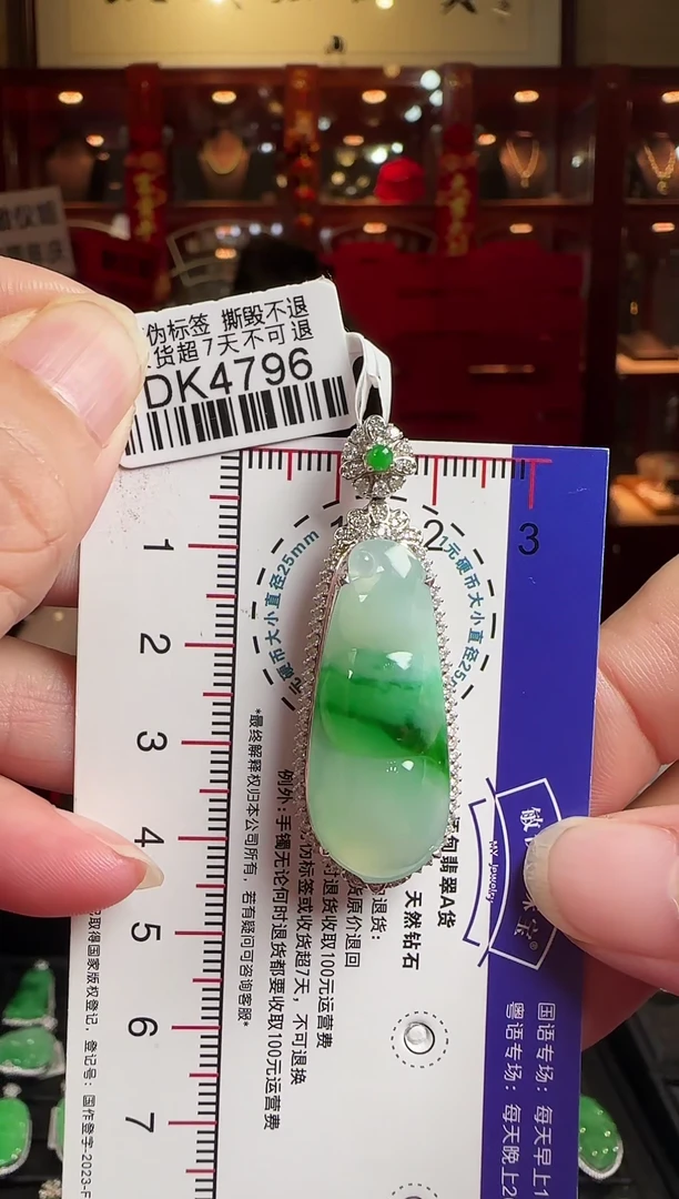 翡翠18K金镶嵌颈饰DK4796冰辣绿豆豆