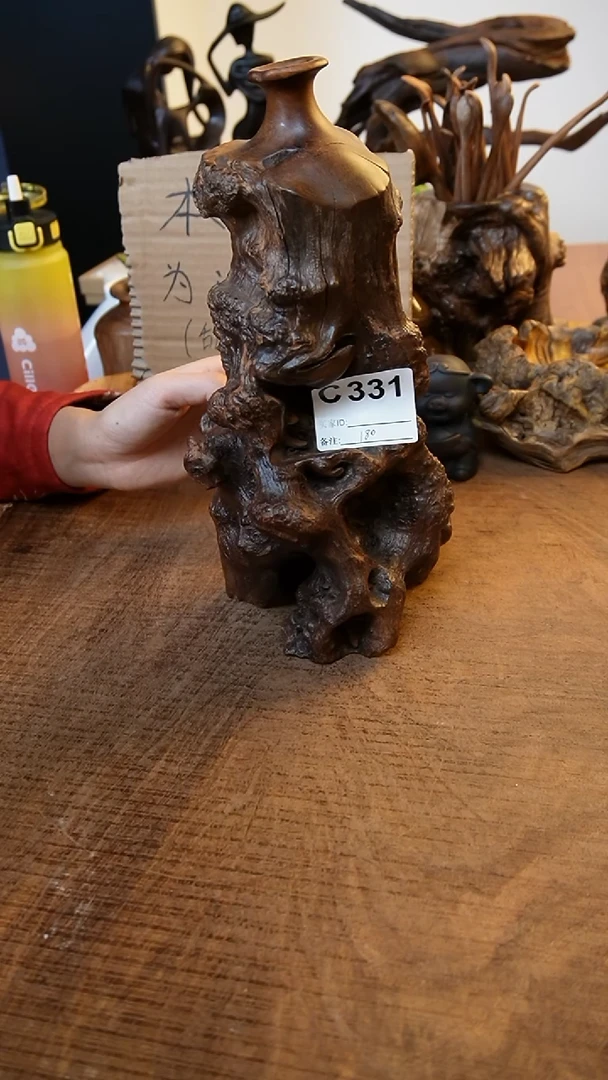 C331鹰瞳手作硬木工艺花瓶