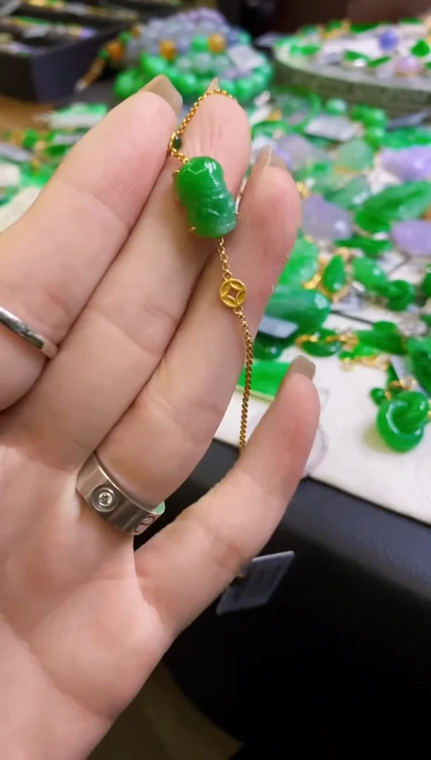 【闪购商品】定制翡翠18K金镶嵌手链