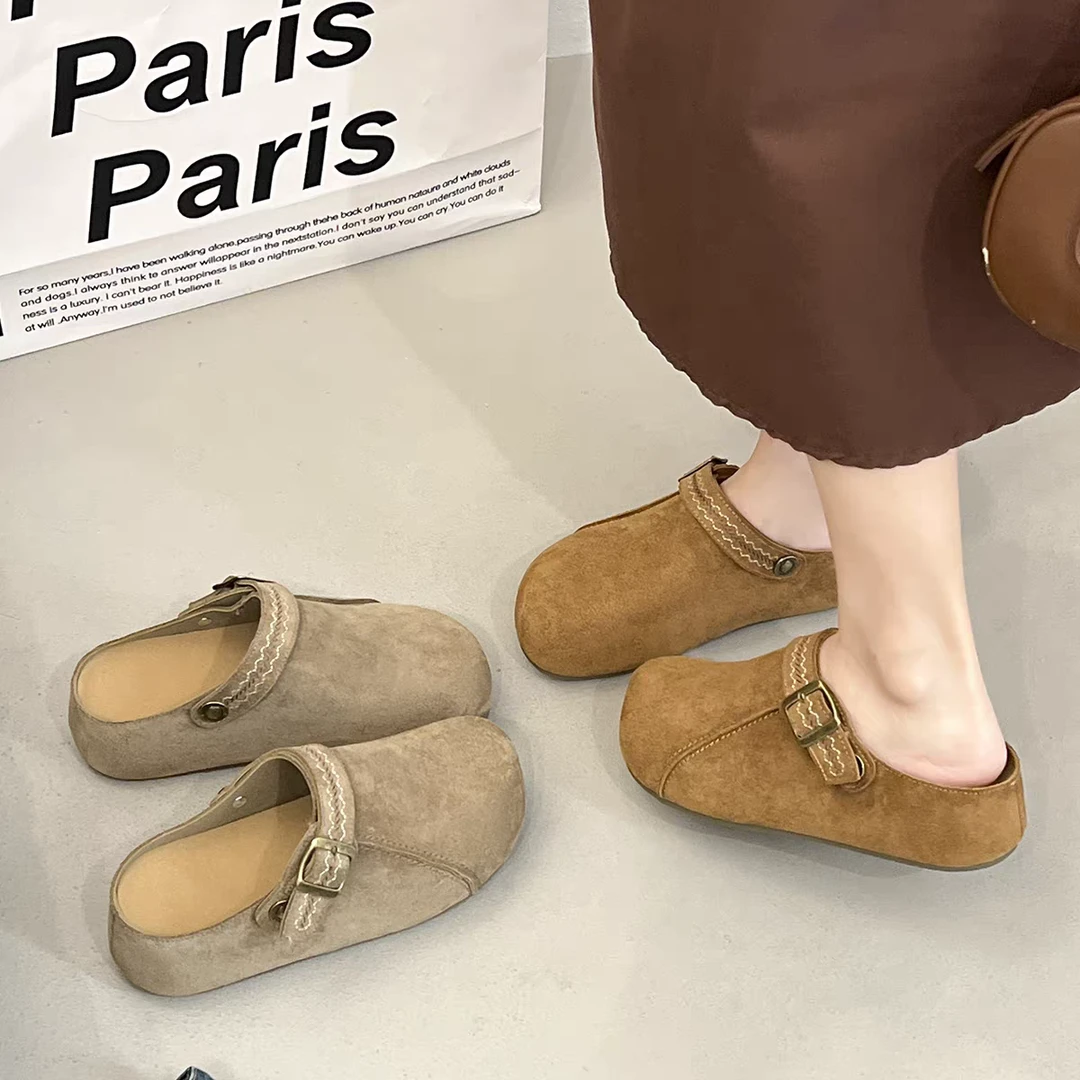 超温柔两穿厚底勃肯鞋女2025新款增高一脚蹬半拖懒人鞋皮带扣