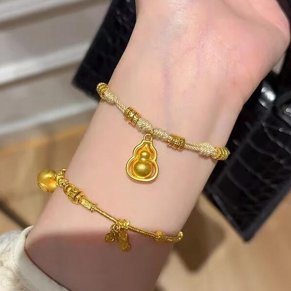 瑞诺黄金葫芦盘缠手链女新款足金999手工编织手绳生日礼物送女友