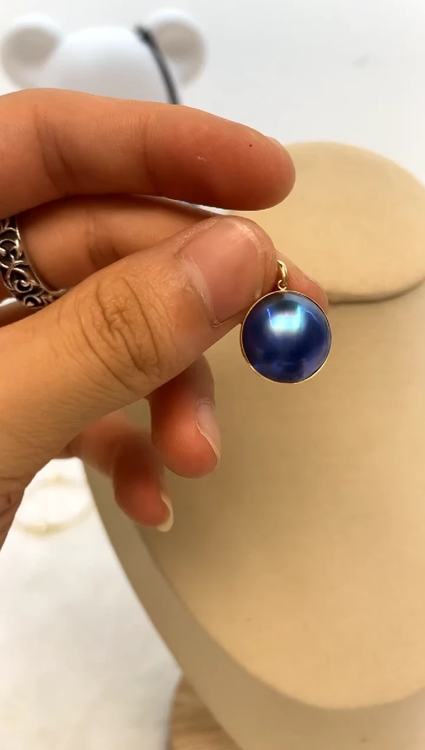 18K金镶嵌吊坠(赠链)拼合珍珠（马贝珠）15-16