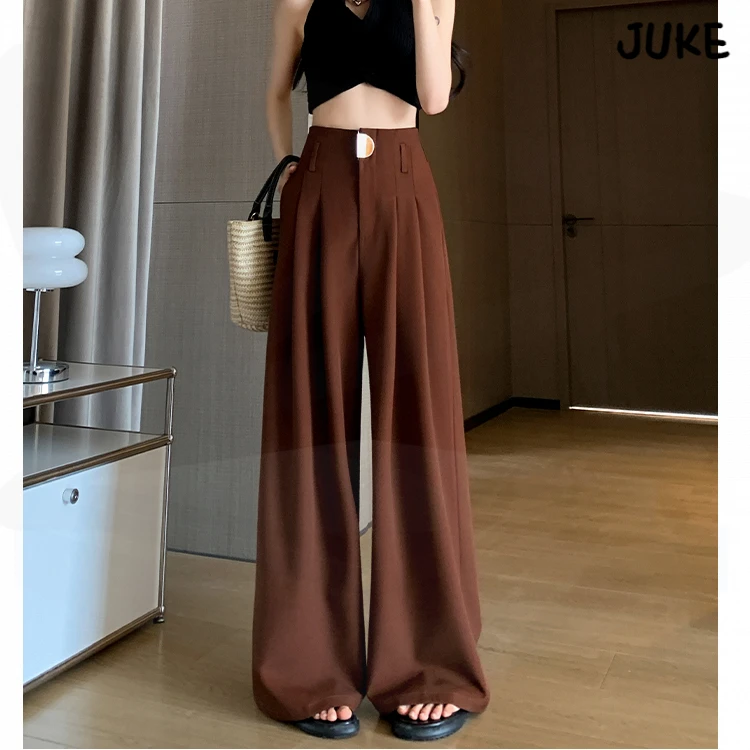 一粒扣设计感阔腿裤女春夏新款垂坠感宽松拖地长裤高腰收腹西装裤