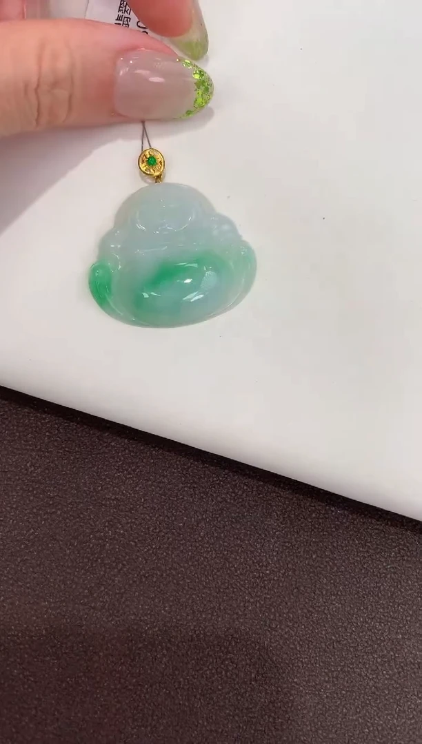 颈饰18K金镶嵌翡翠天然缅甸a货翡翠